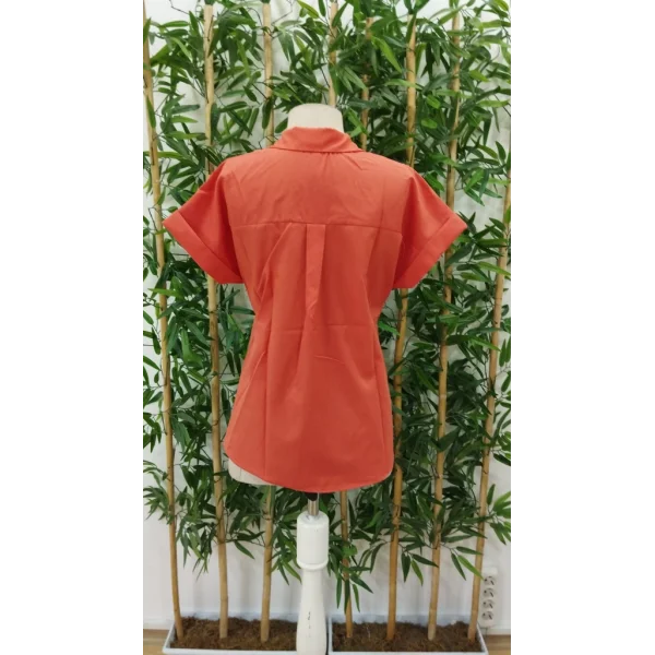 Kadın Kısa Kollu V Yakalı önden Düğmeli Dokuma Gömlek