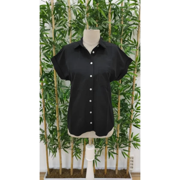 Kadın Kısa Kollu V Yakalı önden Düğmeli Dokuma Gömlek