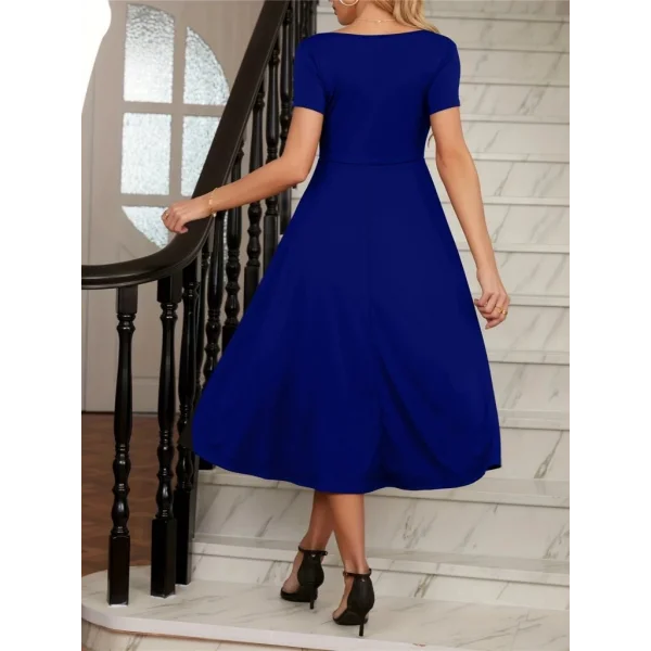 Kadın Kısa Kollu V Yakalı önden Pileli Midi Janjan Krep Elbise