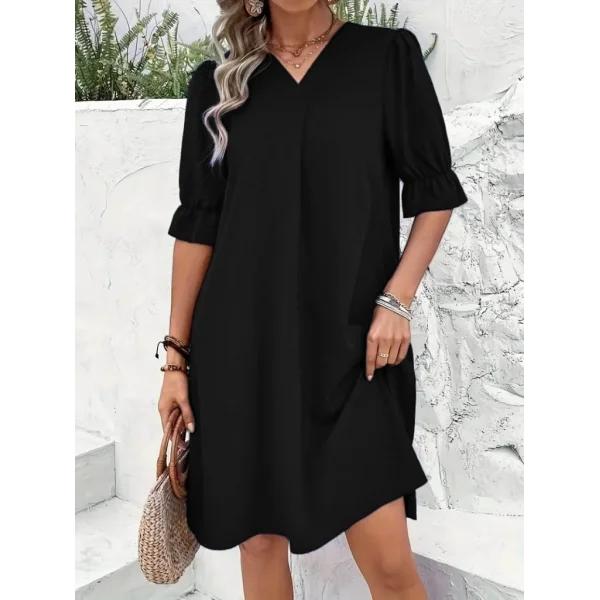 Kadın Kısa Kollu V Yakalı Salaş Janjan Krep Elbise