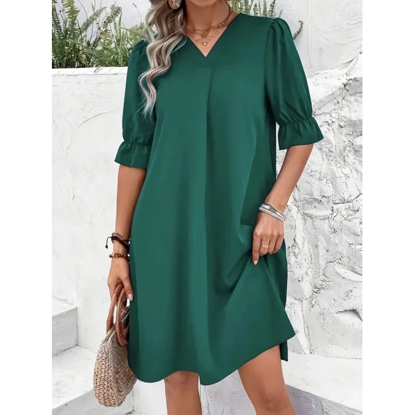 Kadın Kısa Kollu V Yakalı Salaş Janjan Krep Elbise