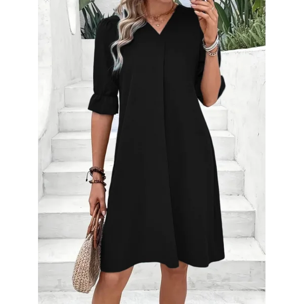 Kadın Kısa Kollu V Yakalı Salaş Janjan Krep Elbise