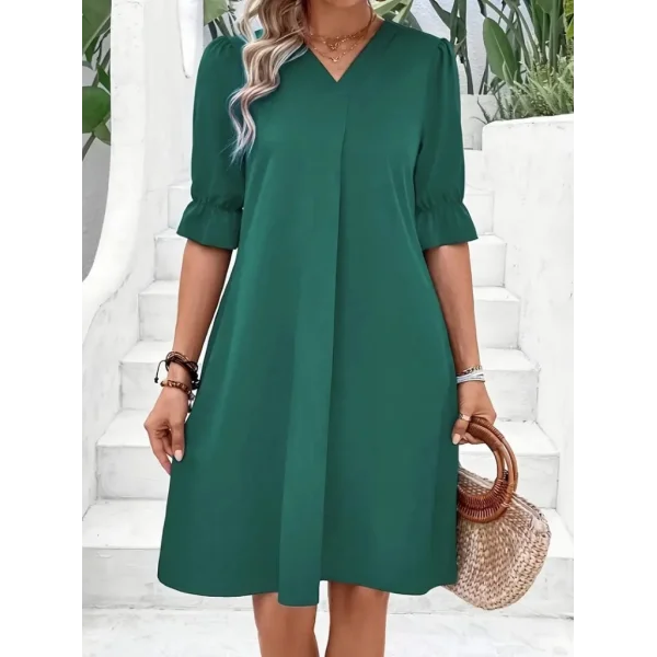 Kadın Kısa Kollu V Yakalı Salaş Janjan Krep Elbise