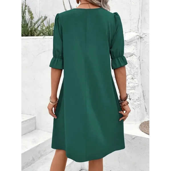 Kadın Kısa Kollu V Yakalı Salaş Janjan Krep Elbise