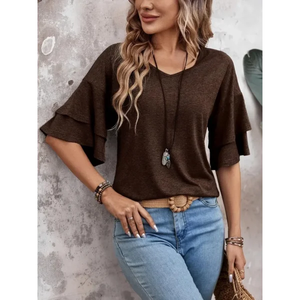 Kadın Kısa Kollu V Yakalı Viskon Bluz
