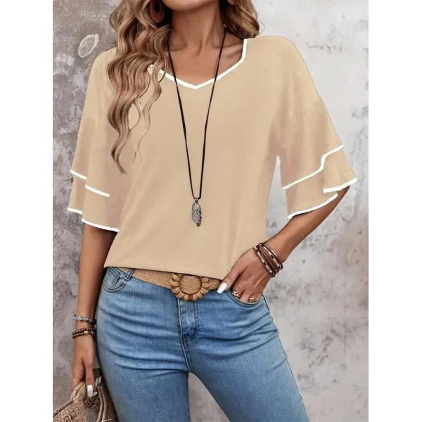 Kadın Kısa Kollu V Yakalı Viskon Bluz