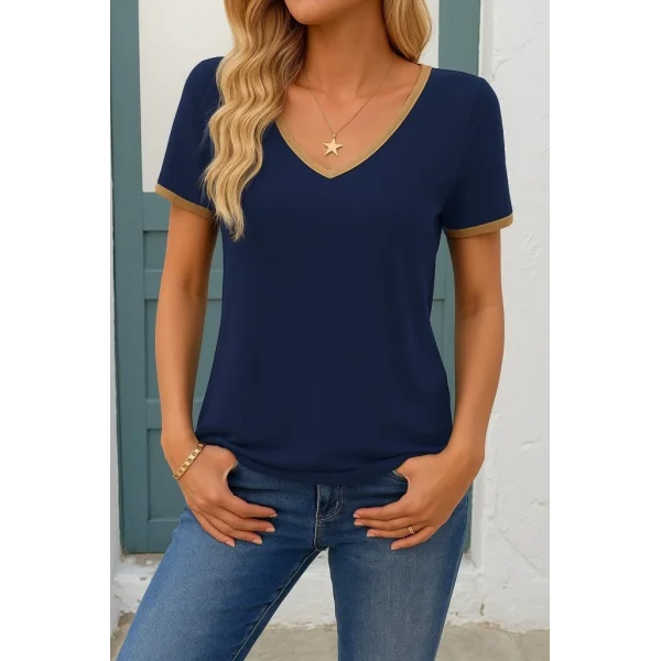 Kadın Kısa Kollu V Yakalı Viskon Bluz