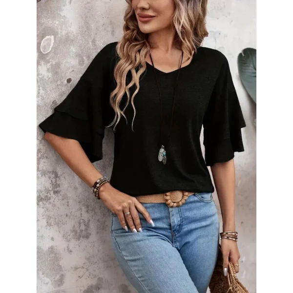 Kadın Kısa Kollu V Yakalı Viskon Bluz