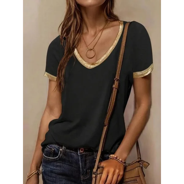 Kadın Kısa Kollu V Yakalı Viskon Bluz