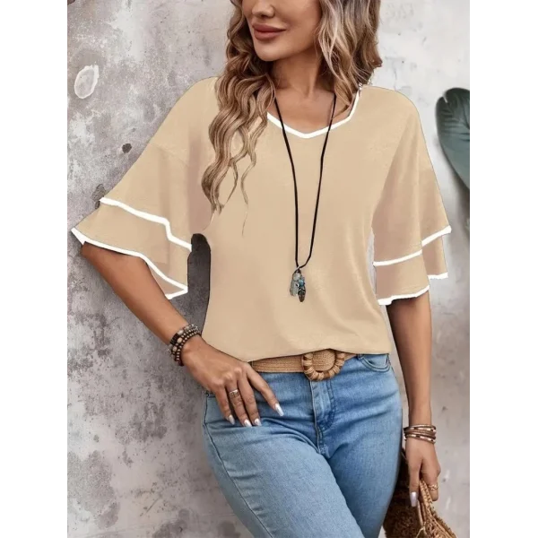 Kadın Kısa Kollu V Yakalı Viskon Bluz