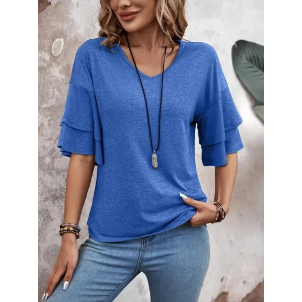 Kadın Kısa Kollu V Yakalı Viskon Bluz