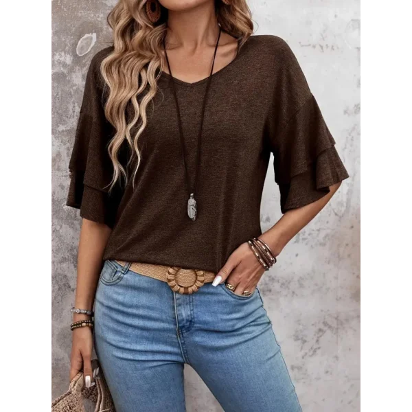 Kadın Kısa Kollu V Yakalı Viskon Bluz