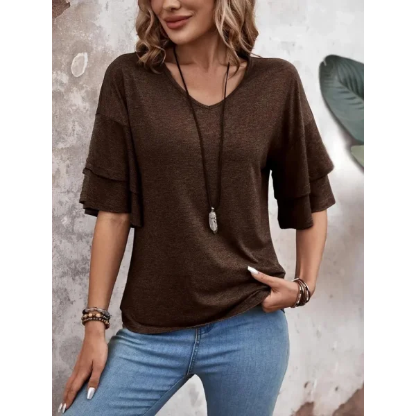Kadın Kısa Kollu V Yakalı Viskon Bluz