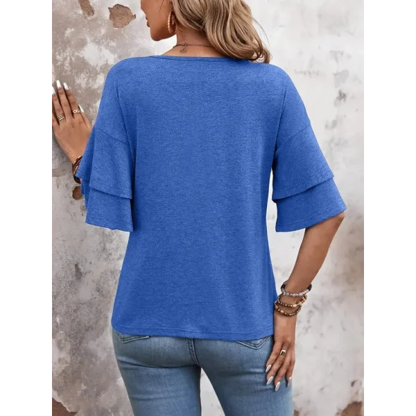 Kadın Kısa Kollu V Yakalı Viskon Bluz