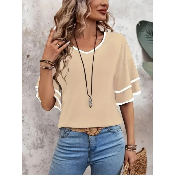 Kadın Kısa Kollu V Yakalı Viskon Bluz