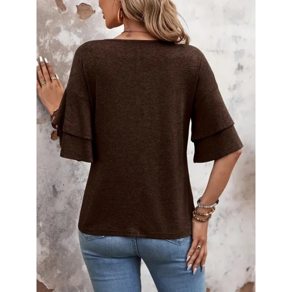 Kadın Kısa Kollu V Yakalı Viskon Bluz