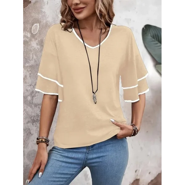 Kadın Kısa Kollu V Yakalı Viskon Bluz