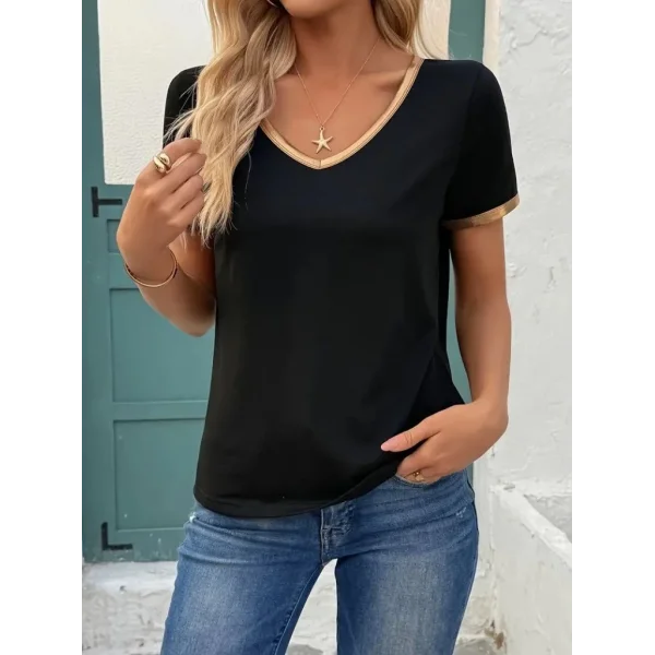 Kadın Kısa Kollu V Yakalı Viskon Bluz