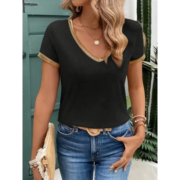 Kadın Kısa Kollu V Yakalı Viskon Bluz