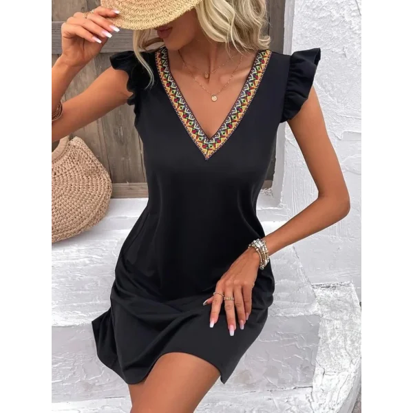 Kadın Kısa Kollu V Yakalı Viskon Elbise