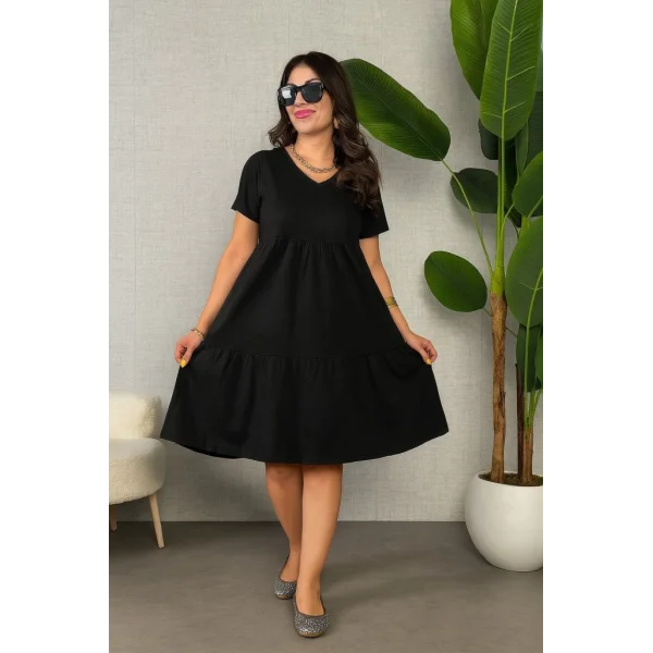 Kadın Kısa Kollu V Yakalı Viskon Elbise