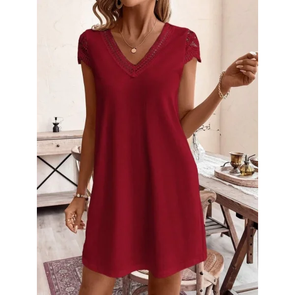 Kadın Kısa Kollu V Yakalı Viskon Elbise