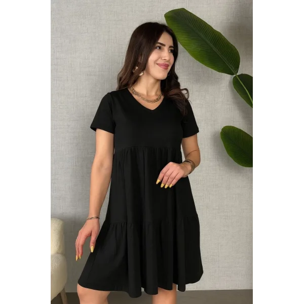 Kadın Kısa Kollu V Yakalı Viskon Elbise