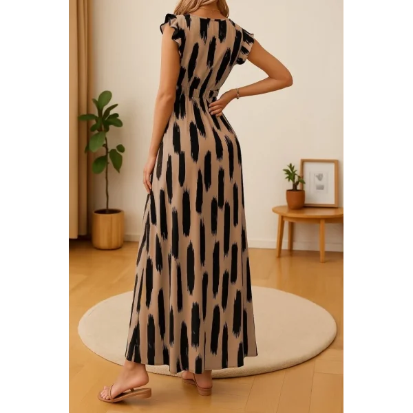 Kadın Kısa Kollu V Yakalı Yırtmaçlı çiçek Desenli Süprem Elbise