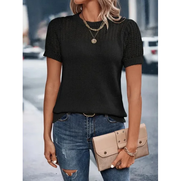 Kadın Kısa Kollu Yaka Detay Triko Bluz