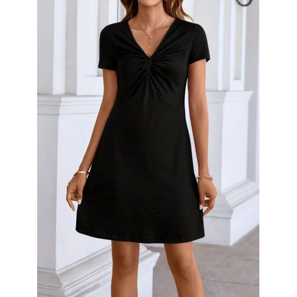 Kadın Kısa Kollu Yaka Detay Viskon Elbise