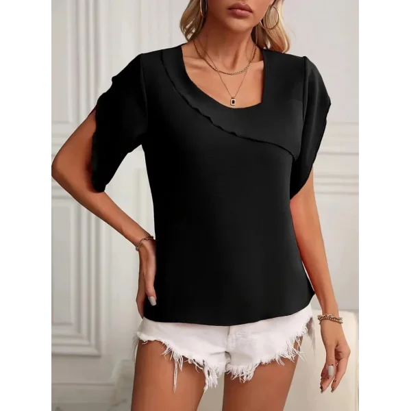 Kadın Kısa Kollu Yaka Ve Kol Detay Jesica Bluz