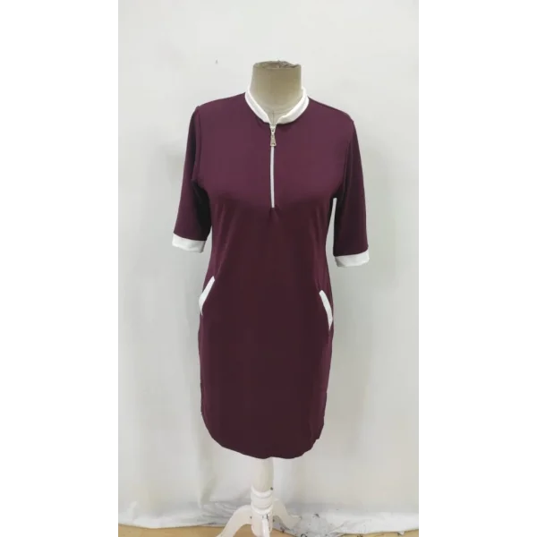 Kadın Kısa Kollu Yakadan Fermuarlı Cepli Yandan Yırtmaçlı Viskon Elbise