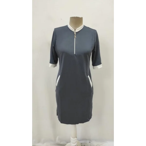 Kadın Kısa Kollu Yakadan Fermuarlı Cepli Yandan Yırtmaçlı Viskon Elbise