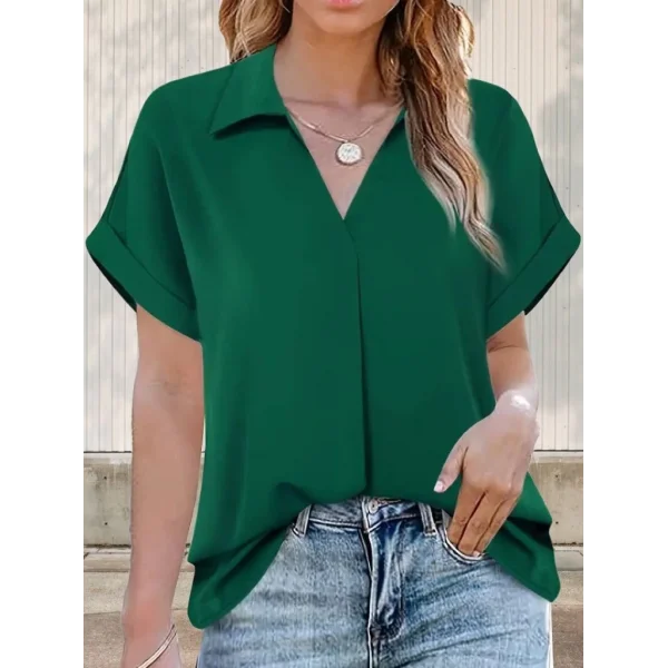 Kadın Kısa Kollu Yakalı Uzun Sandy Bluz