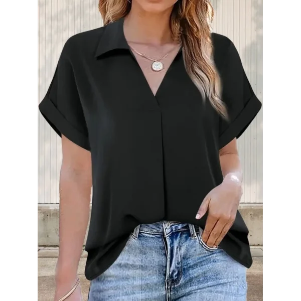 Kadın Kısa Kollu Yakalı Uzun Sandy Bluz