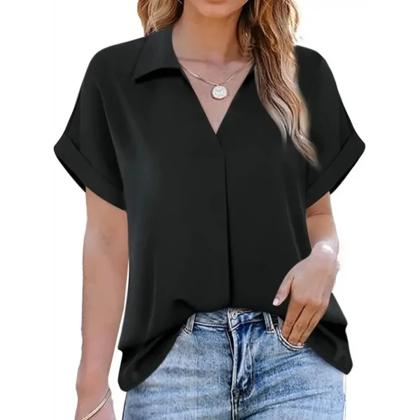 Kadın Kısa Kollu Yakalı Uzun Sandy Bluz