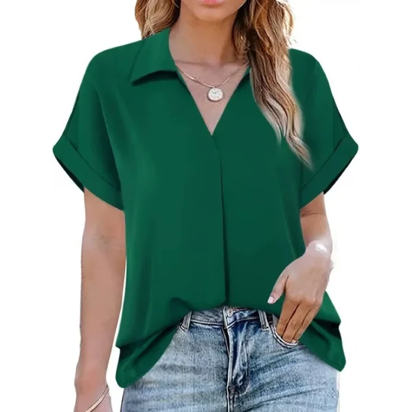 Kadın Kısa Kollu Yakalı Uzun Sandy Bluz