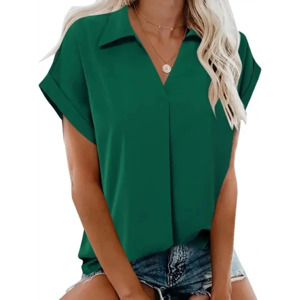 Kadın Kısa Kollu Yakalı Uzun Sandy Bluz