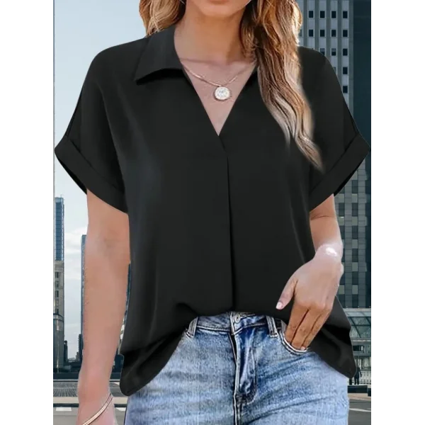 Kadın Kısa Kollu Yakalı Uzun Sandy Bluz