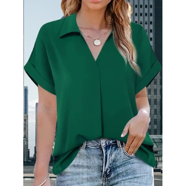 Kadın Kısa Kollu Yakalı Uzun Sandy Bluz