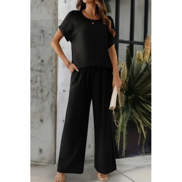 Kadın Kısa Kollu Yakası Açık Aerobin Bluz Ve Pantolon Ikili Takım