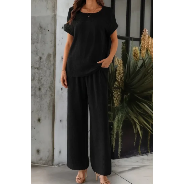 Kadın Kısa Kollu Yakası Açık Aerobin Bluz Ve Pantolon Ikili Takım