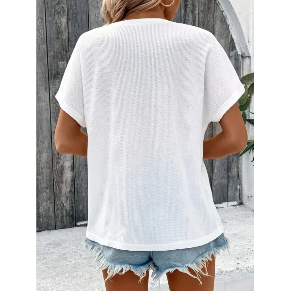 Kadın Kısa Kollu Yakası Açık önden Düğmeli Waffle Bluz