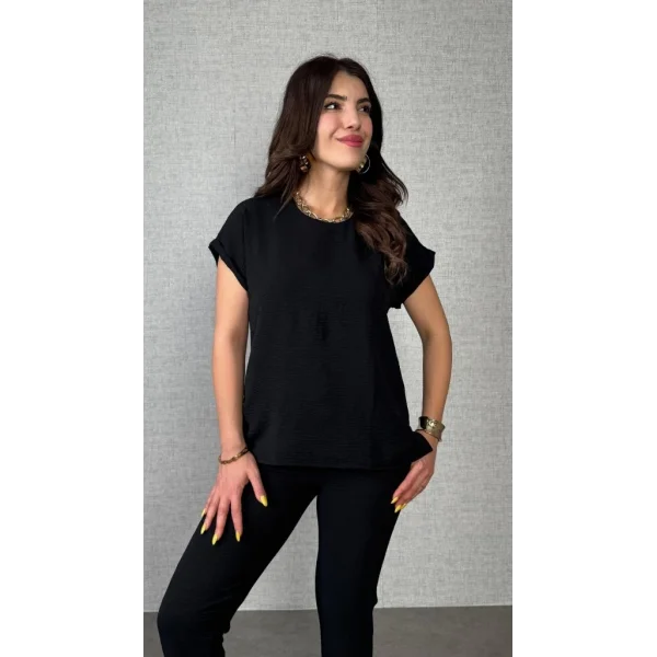 Kadın Kısa Kollu Yuvarlak Yaka Aerobin Bluz Ve Pantolon Ikili Takım