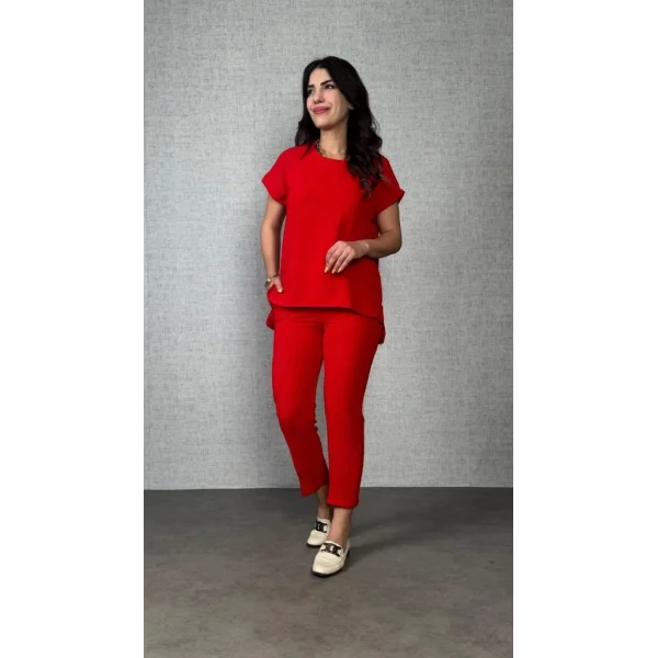 Kadın Kısa Kollu Yuvarlak Yaka Aerobin Bluz Ve Pantolon Ikili Takım