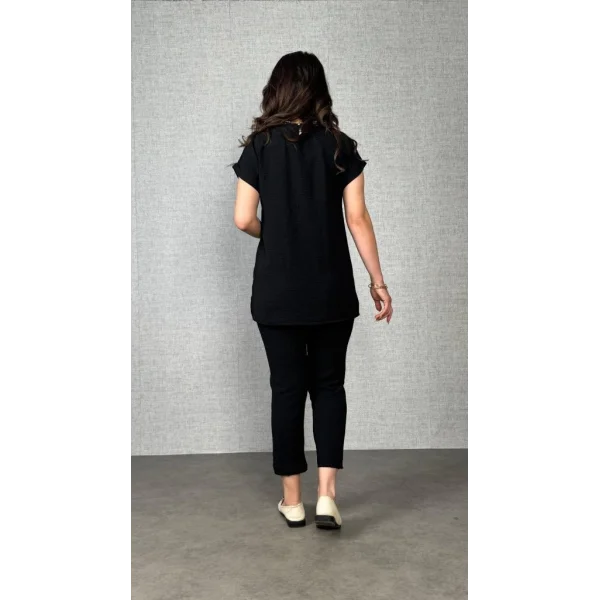 Kadın Kısa Kollu Yuvarlak Yaka Aerobin Bluz Ve Pantolon Ikili Takım