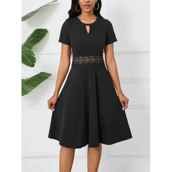 Kadın Kısa Kollu Yuvarlak Yaka Damla Detaylı Janjan Elbise