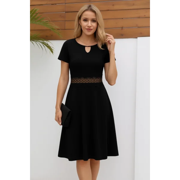 Kadın Kısa Kollu Yuvarlak Yaka Damla Detaylı Janjan Elbise