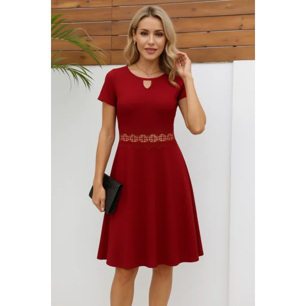 Kadın Kısa Kollu Yuvarlak Yaka Damla Detaylı Janjan Elbise