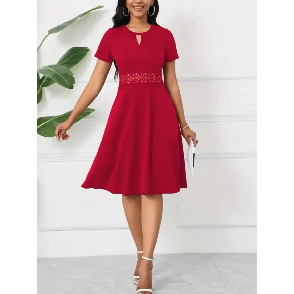 Kadın Kısa Kollu Yuvarlak Yaka Damla Detaylı Janjan Elbise